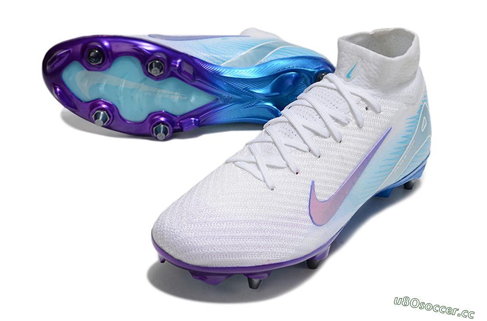 Men's Nike Air Zoom Mercurial Superfly 10 Elite FG Firm Ground High-Tops Football Boots - White/Purple/Blue 3