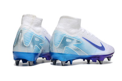 Men's Nike Air Zoom Mercurial Superfly 10 Elite FG Firm Ground High-Tops Football Boots - White/Purple/Blue