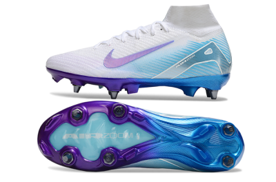 Men's Nike Air Zoom Mercurial Superfly 10 Elite FG Firm Ground High-Tops Football Boots - White/Purple/Blue