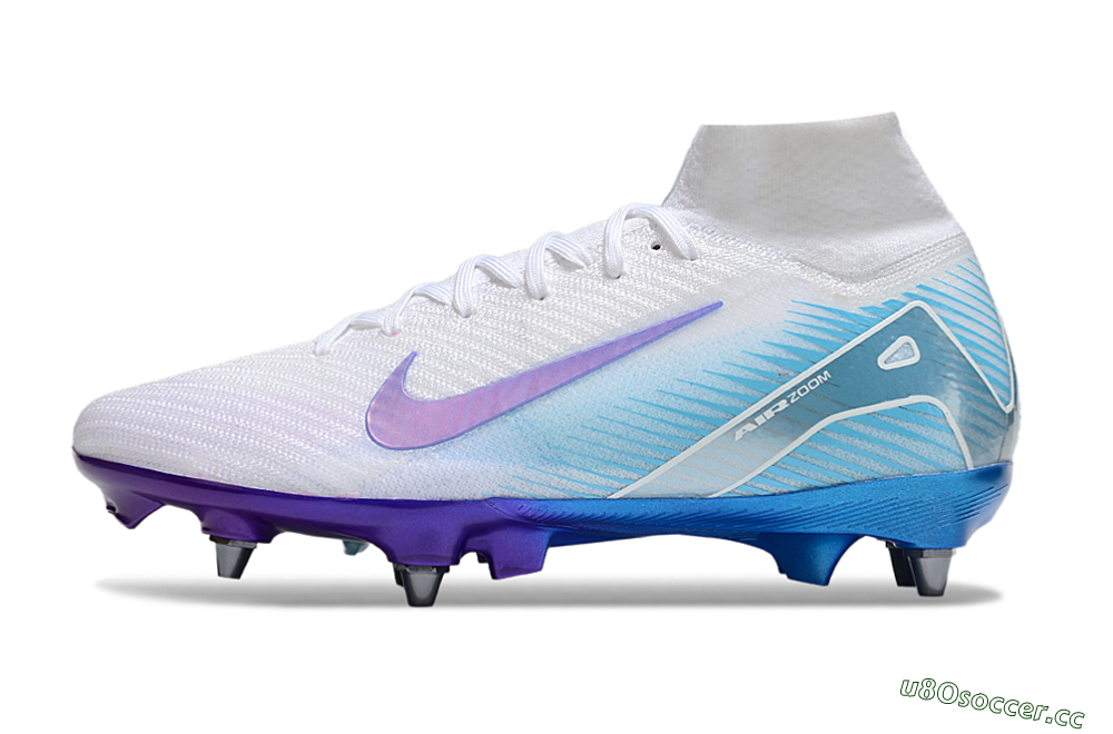 Men's Nike Air Zoom Mercurial Superfly 10 Elite FG Firm Ground High-Tops Football Boots - White/Purple/Blue 0