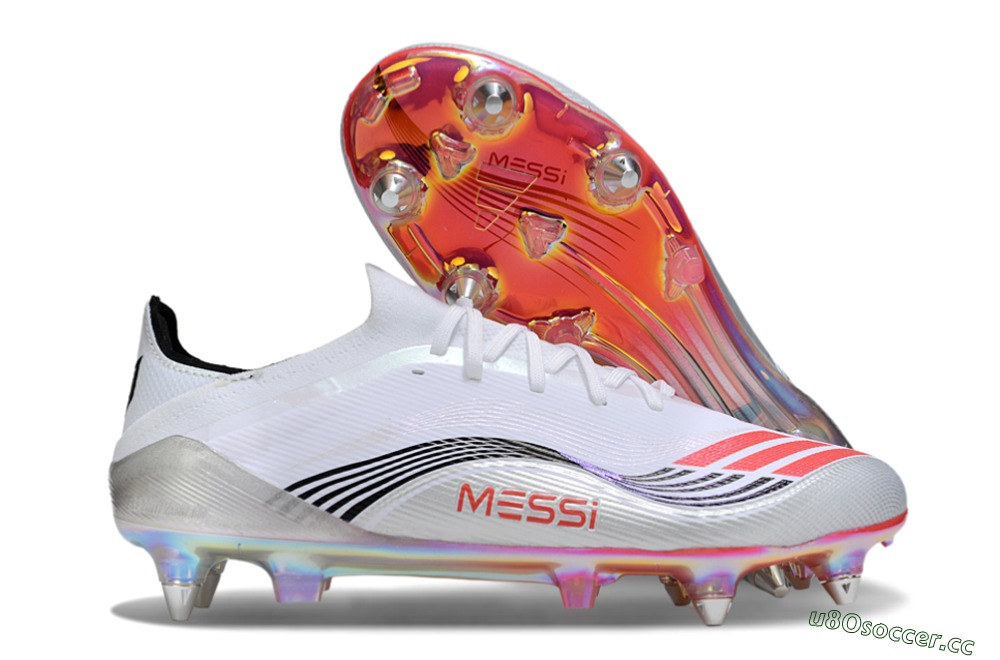 Men's Messi x Adidas F50 Elite SG Soft Ground Low-Tops Football Boots - White/Red/Black 2