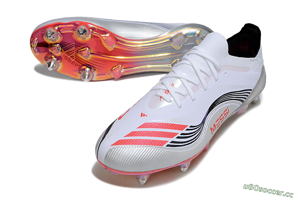 Men's Messi x Adidas F50 Elite SG Soft Ground Low-Tops Football Boots - White/Red/Black 3