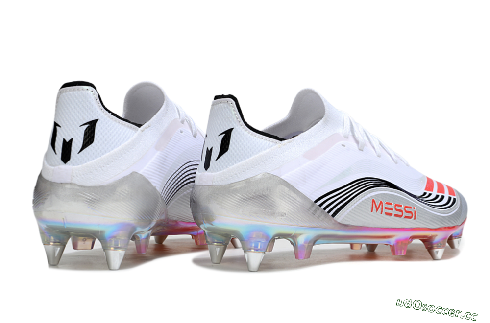 Men's Messi x Adidas F50 Elite SG Soft Ground Low-Tops Football Boots - White/Red/Black 6