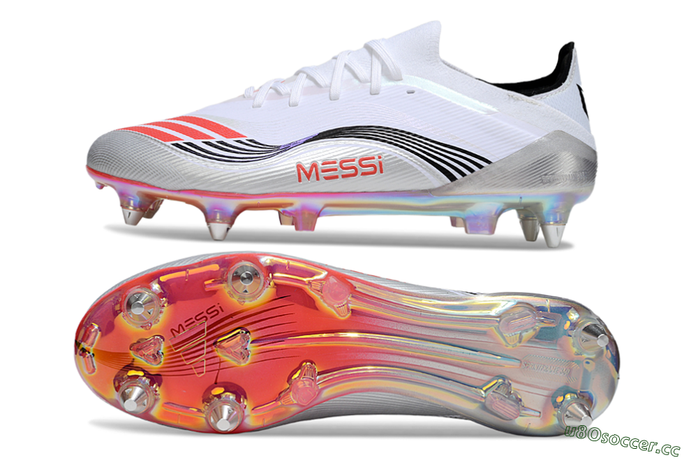 Men's Messi x Adidas F50 Elite SG Soft Ground Low-Tops Football Boots - White/Red/Black 1