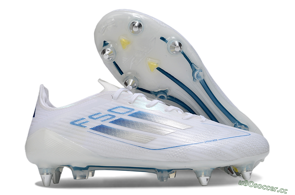 Men's Adidas F50 Elite SG Soft Ground Low-Tops Football Boots - White/Blue/Silver 2