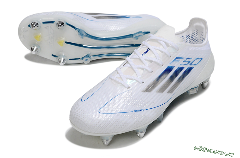 Men's Adidas F50 Elite SG Soft Ground Low-Tops Football Boots - White/Blue/Silver 3