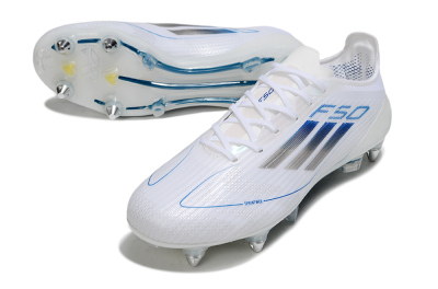 Men's Adidas F50 Elite SG Soft Ground Low-Tops Football Boots - White/Blue/Silver