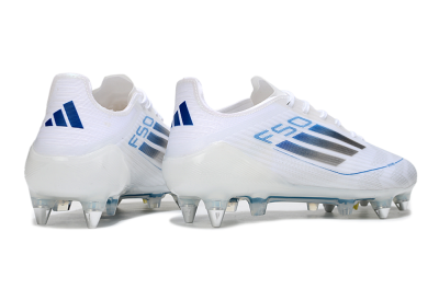 Men's Adidas F50 Elite SG Soft Ground Low-Tops Football Boots - White/Blue/Silver