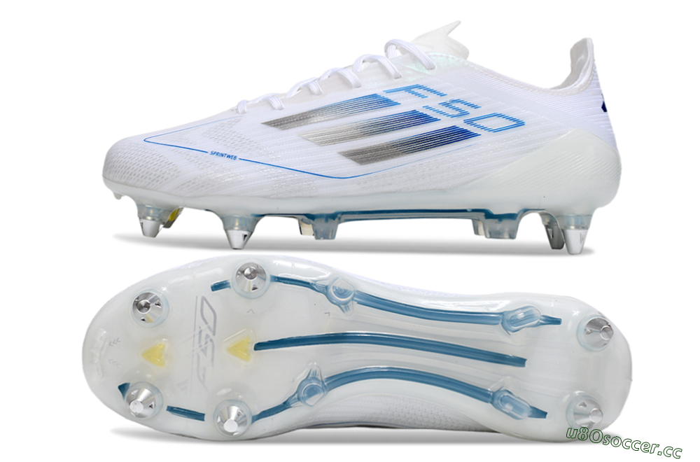 Men's Adidas F50 Elite SG Soft Ground Low-Tops Football Boots - White/Blue/Silver 1