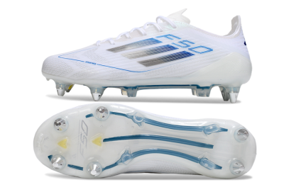 Men's Adidas F50 Elite SG Soft Ground Low-Tops Football Boots - White/Blue/Silver