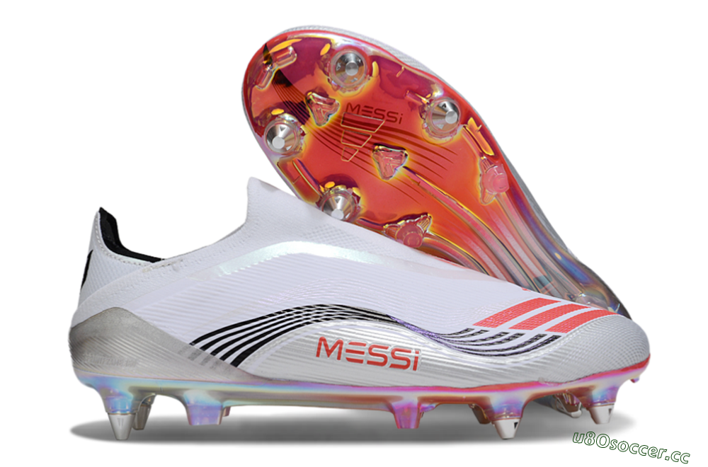 Men's Messi x Adidas F50 Elite Laceless SG Soft Ground Low-Tops Football Boots - White/Red/Black 2