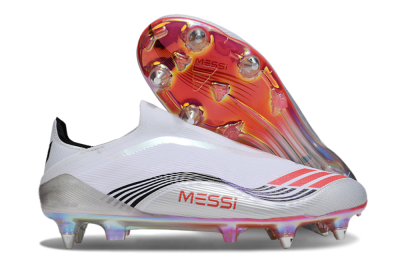 Men's Messi x Adidas F50 Elite Laceless SG Soft Ground Low-Tops Football Boots - White/Red/Black
