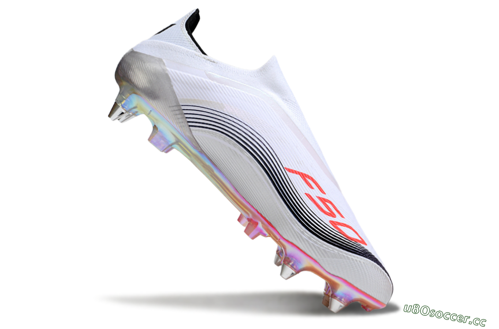 Men's Messi x Adidas F50 Elite Laceless SG Soft Ground Low-Tops Football Boots - White/Red/Black 4