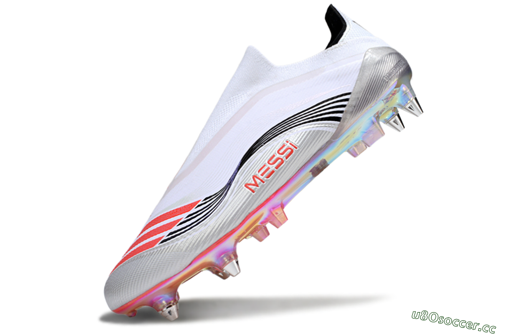 Men's Messi x Adidas F50 Elite Laceless SG Soft Ground Low-Tops Football Boots - White/Red/Black 5