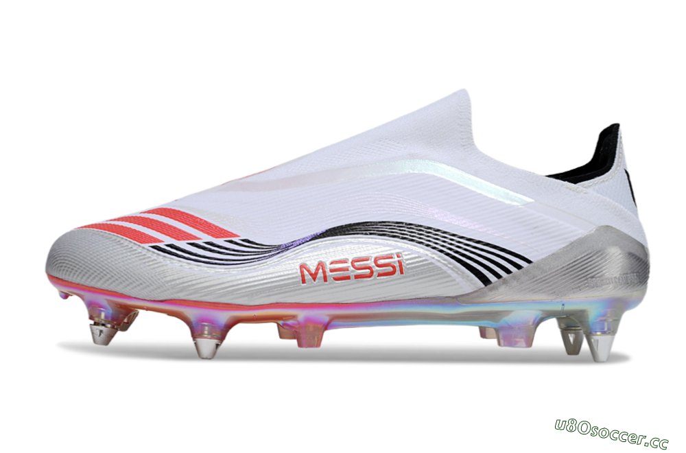 Men's Messi x Adidas F50 Elite Laceless SG Soft Ground Low-Tops Football Boots - White/Red/Black 0
