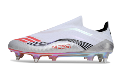 Men's Messi x Adidas F50 Elite Laceless SG Soft Ground Low-Tops Football Boots - White/Red/Black