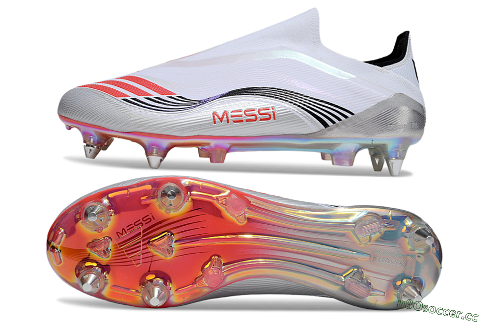 Men's Messi x Adidas F50 Elite Laceless SG Soft Ground Low-Tops Football Boots - White/Red/Black 1