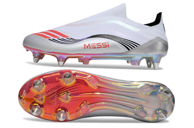 Men's Messi x Adidas F50 Elite Laceless SG Soft Ground Low-Tops Football Boots - White/Red/Black