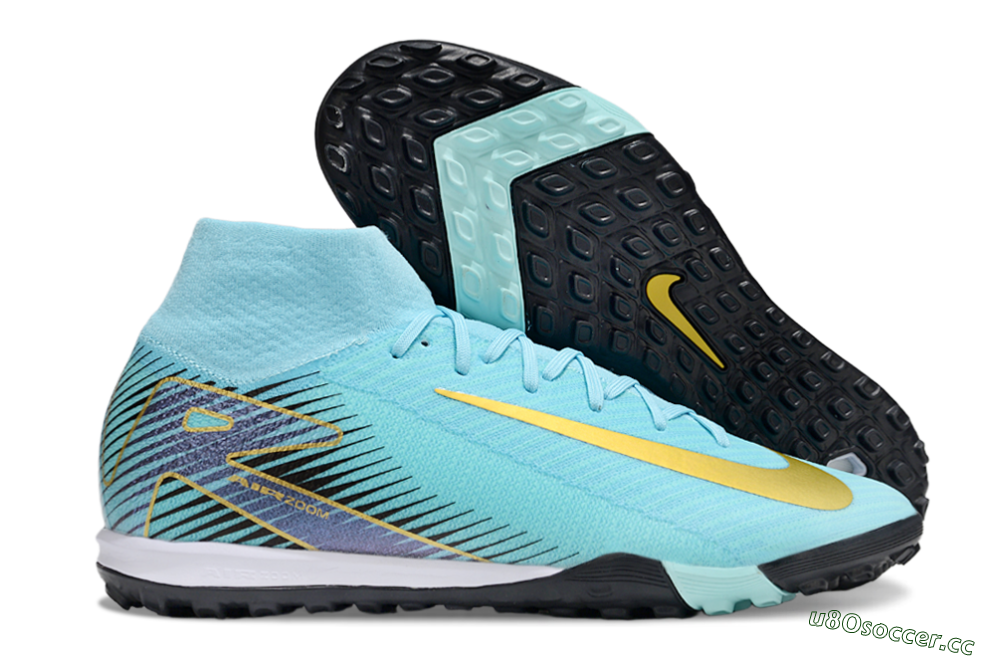 Unisex Nike Air Zoom Mercurial Superfly 10 Elite TF Artificial Turf High-Tops Football Shoes - Jade/Gold/Black 2