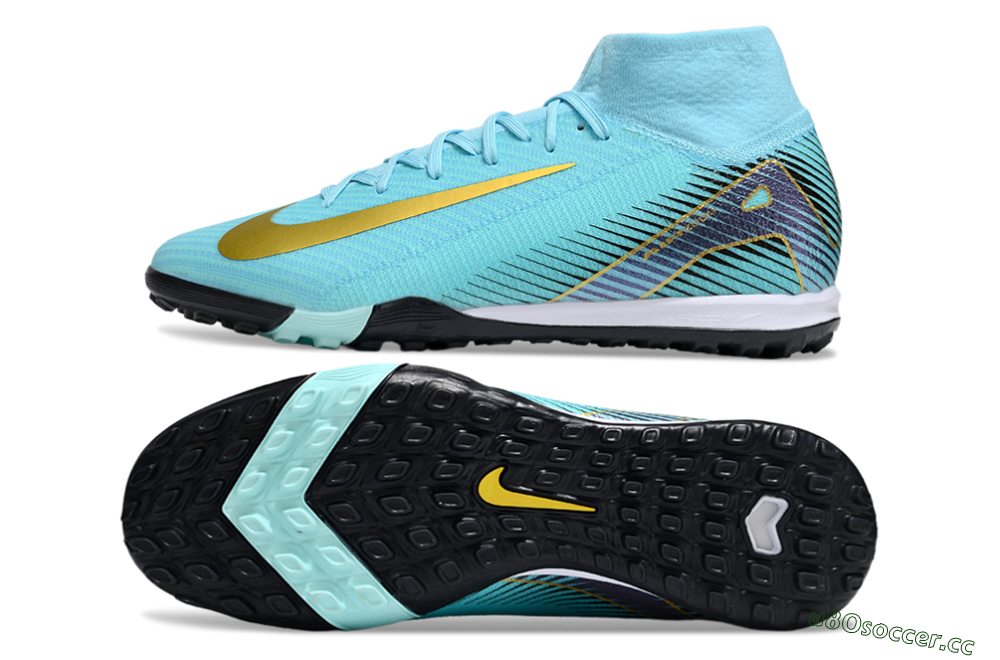Unisex Nike Air Zoom Mercurial Superfly 10 Elite TF Artificial Turf High-Tops Football Shoes - Jade/Gold/Black 1