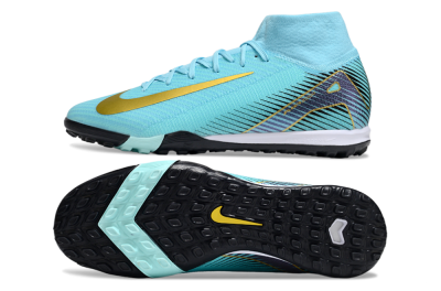 Unisex Nike Air Zoom Mercurial Superfly 10 Elite TF Artificial Turf High-Tops Football Shoes - Jade/Gold/Black