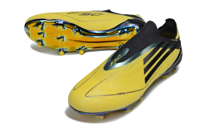 Unisex Adidas F50 Elite Laceless FG Firm Ground Low-Tops Football Boots - Yellow/Black/Gold