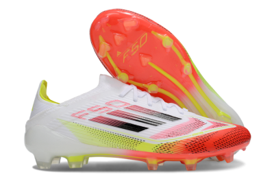 Unisex Adidas F50 Elite FG Firm Ground Low-Tops Football Boots - White/Red/Yellow
