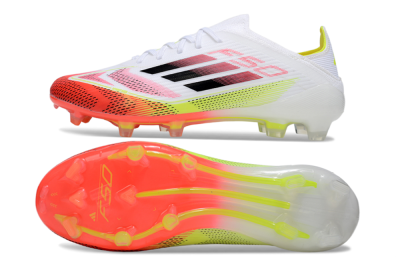 Unisex Adidas F50 Elite FG Firm Ground Low-Tops Football Boots - White/Red/Yellow