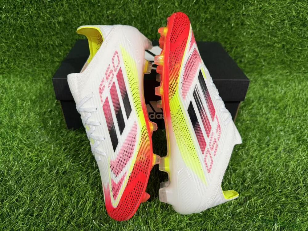Unisex Adidas F50 Elite FG Firm Ground Low-Tops Football Boots - White/Red/Yellow