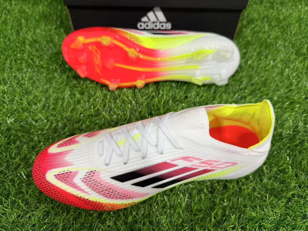 Unisex Adidas F50 Elite FG Firm Ground Low-Tops Football Boots - White/Red/Yellow