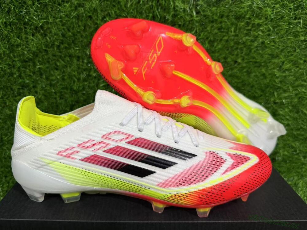 Unisex Adidas F50 Elite FG Firm Ground Low-Tops Football Boots - White/Red/Yellow