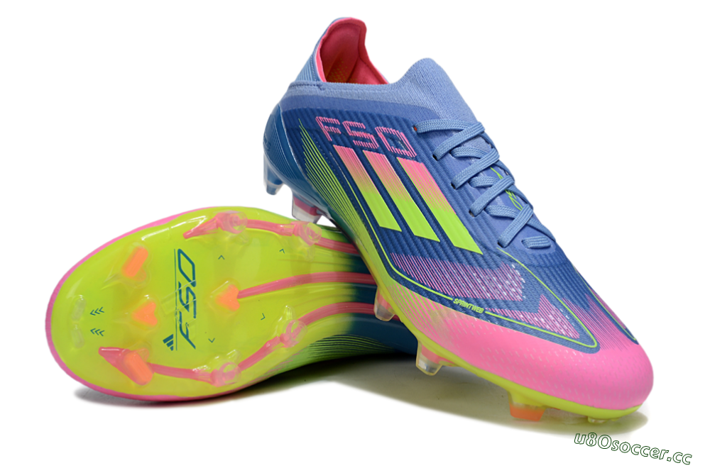 Unisex Adidas F50 Elite FG Firm Ground Low-Tops Football Boots - Blue/Yellow/Pink 4