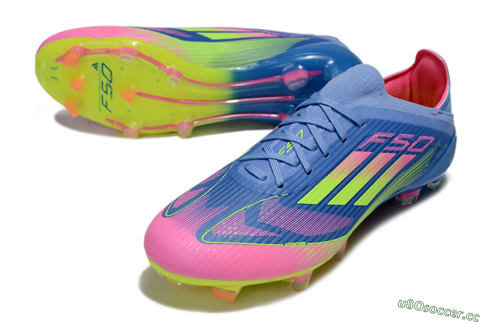 Unisex Adidas F50 Elite FG Firm Ground Low-Tops Football Boots - Blue/Yellow/Pink 3
