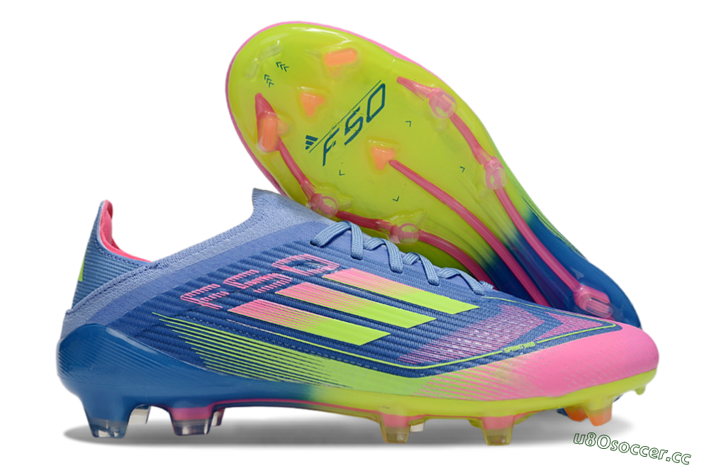 Unisex Adidas F50 Elite FG Firm Ground Low-Tops Football Boots - Blue/Yellow/Pink 2