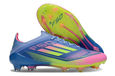 Unisex Adidas F50 Elite FG Firm Ground Low-Tops Football Boots - Blue/Yellow/Pink