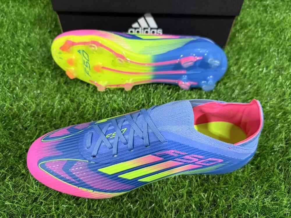 Unisex Adidas F50 Elite FG Firm Ground Low-Tops Football Boots - Blue/Yellow/Pink