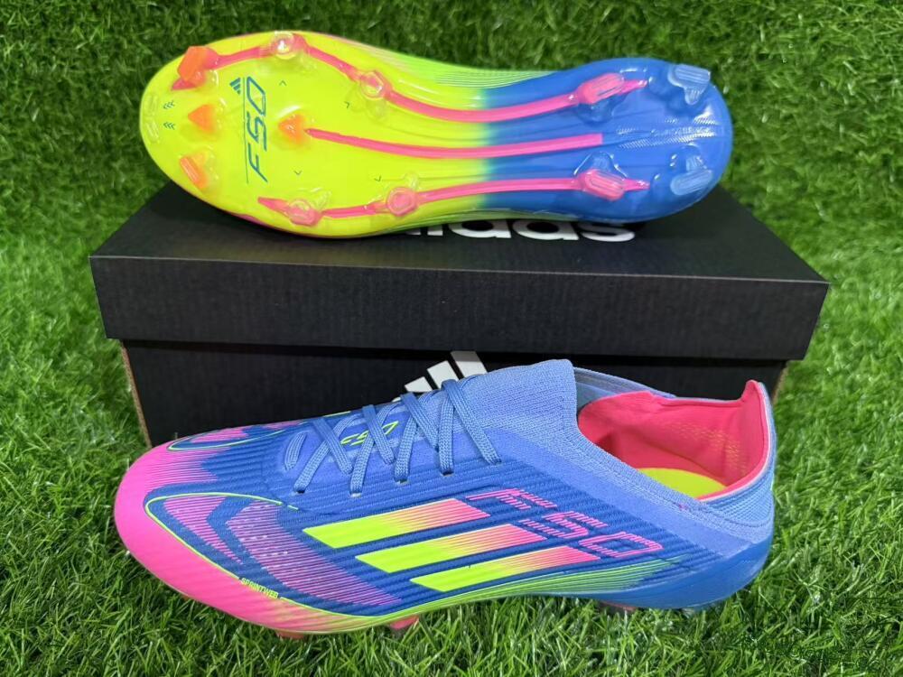 Unisex Adidas F50 Elite FG Firm Ground Low-Tops Football Boots - Blue/Yellow/Pink