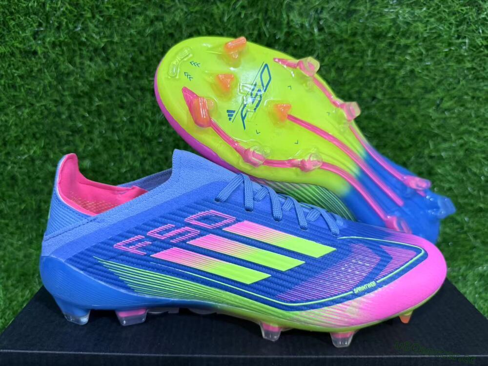 Unisex Adidas F50 Elite FG Firm Ground Low-Tops Football Boots - Blue/Yellow/Pink