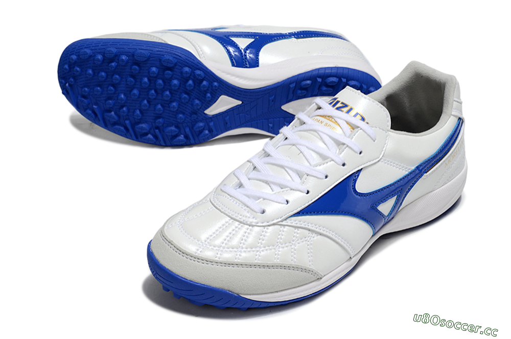 Men's Mizuno Morelia Neo TF Artificial Turf Low-Tops Football Shoes - White/Blue/Grey 3