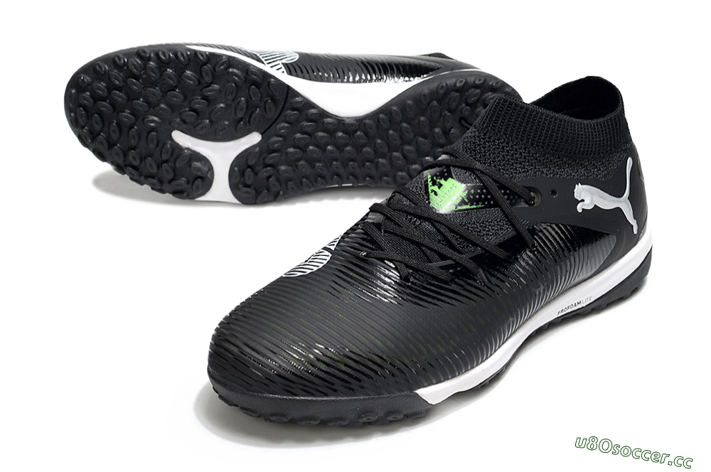 Men's Puma Future 8 Ultimate TF Artificial Turf Low-Tops Football Shoes - Black/White/Yellow 3