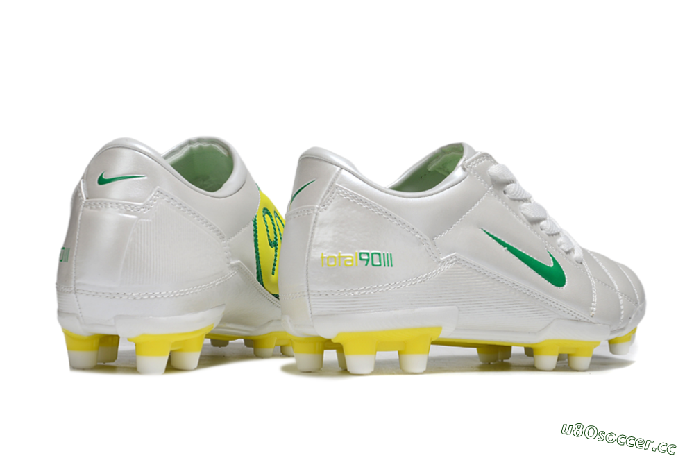 Men's Nike Total 90 III FG Firm Ground Low-Tops Football Boots - White/Green/Yellow 6
