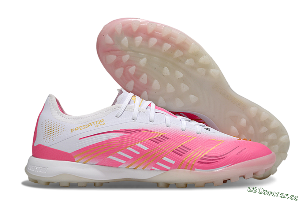 Men's Adidas Predator 25 Elite TF Artificial Turf Low-Tops Football Shoes - White/Pink/Gold 2