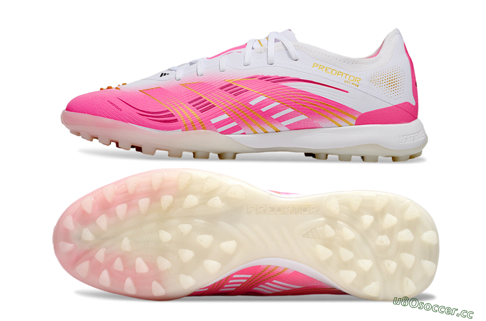 Men's Adidas Predator 25 Elite TF Artificial Turf Low-Tops Football Shoes - White/Pink/Gold 1