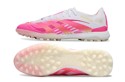 Men's Adidas Predator 25 Elite TF Artificial Turf Low-Tops Football Shoes - White/Pink/Gold