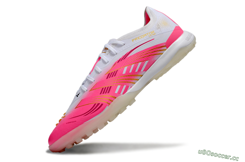 Men's Adidas Predator 25 Elite TF Artificial Turf Low-Tops Football Shoes - White/Pink/Gold 5