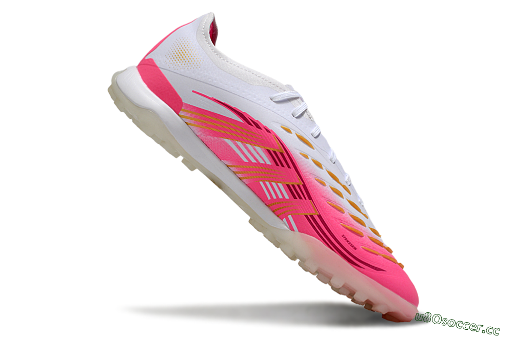Men's Adidas Predator 25 Elite TF Artificial Turf Low-Tops Football Shoes - White/Pink/Gold 4