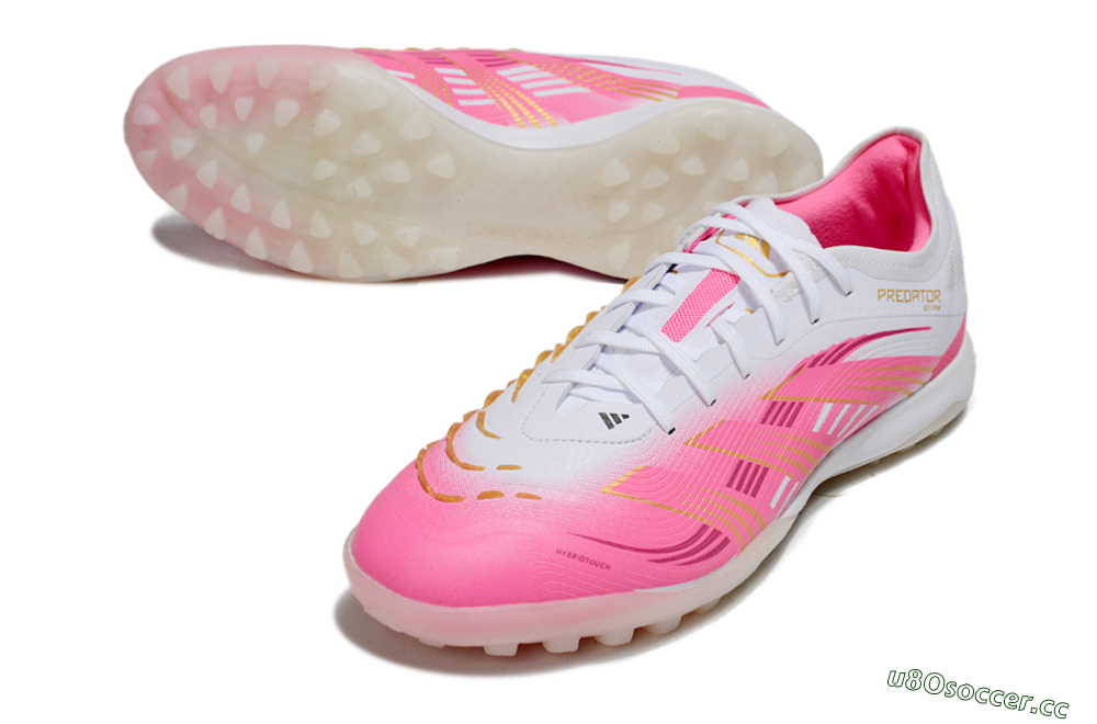 Men's Adidas Predator 25 Elite TF Artificial Turf Low-Tops Football Shoes - White/Pink/Gold 3