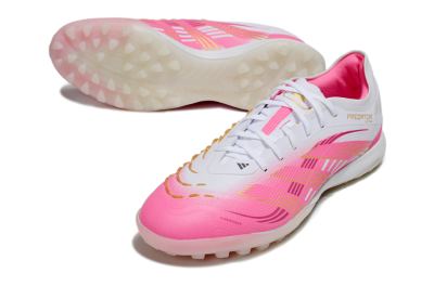 Men's Adidas Predator 25 Elite TF Artificial Turf Low-Tops Football Shoes - White/Pink/Gold