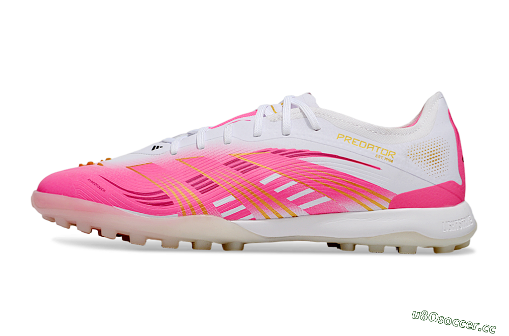 Men's Adidas Predator 25 Elite TF Artificial Turf Low-Tops Football Shoes - White/Pink/Gold 0