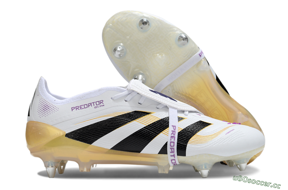 Men's Adidas Predator 25 Elite Foldover Tongue SG Soft Ground Low-Tops Football Boots - White/Black/Gold 2
